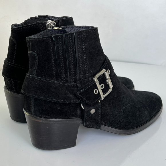 ALL SAINTS Black Suede Harness Buckle Booties Ankle Boots - Picture 7 of 14